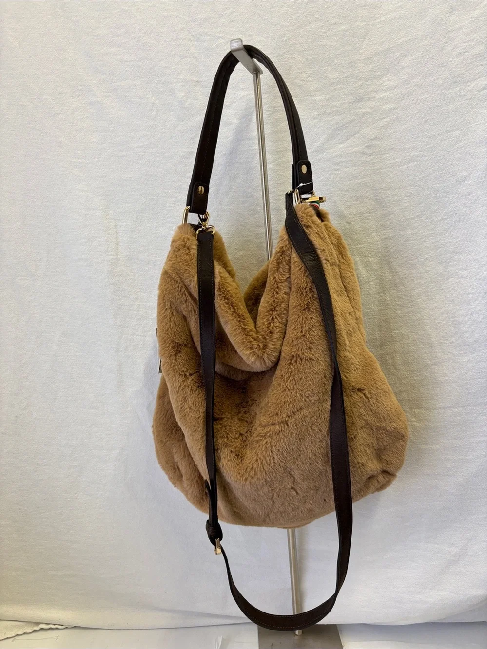 Alessia Capri Faux Fur Leather Hobo Shoulder Bag Made in Italy